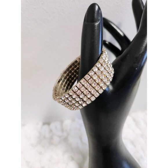 Vintage Stretch Rhinestone Five Row Stretch Bracelet Glitter Bracelet - Picture 3 of 10